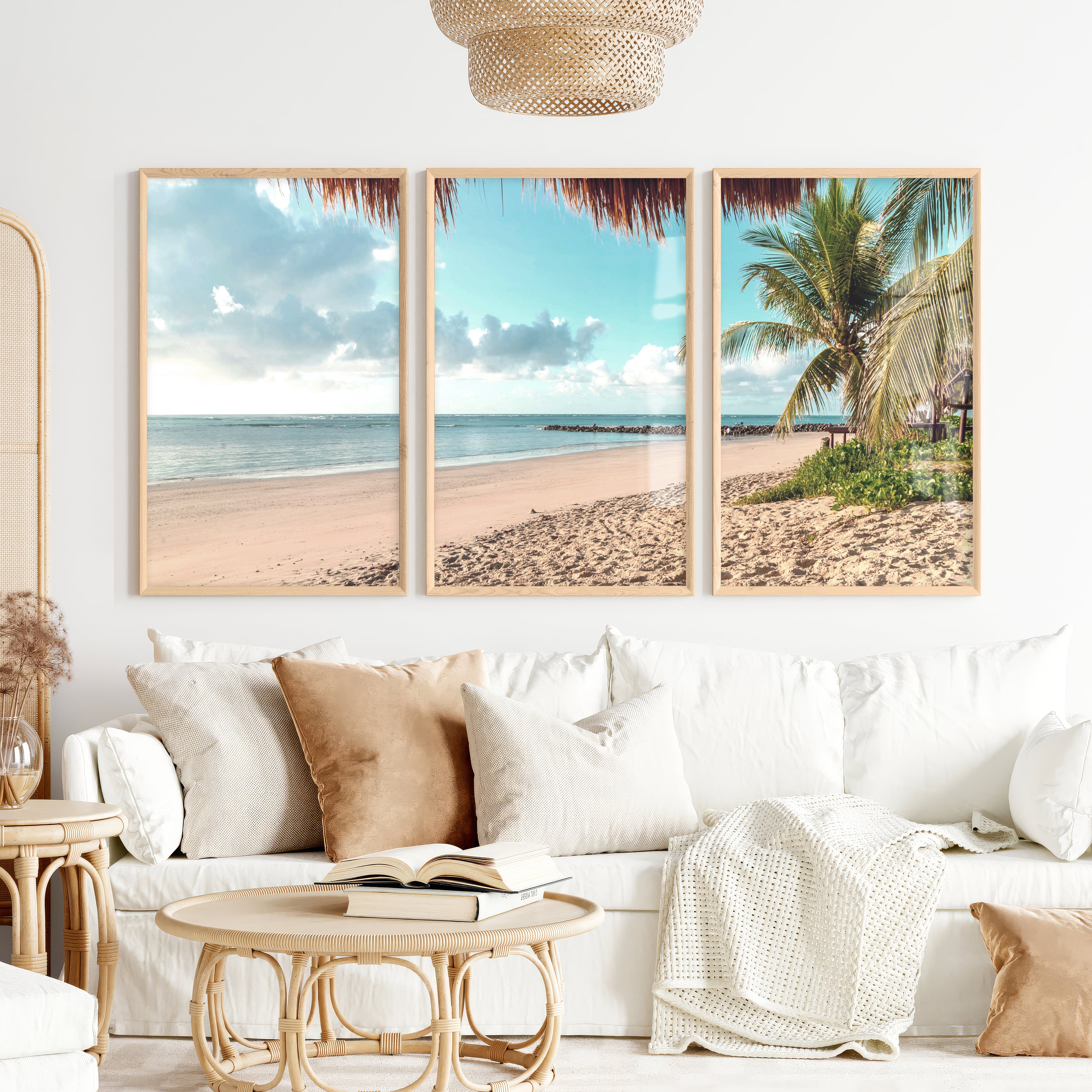 Palm-Framed Beach Themed Wall Art - Natural Wood Framed Poster No Border - Artworksets