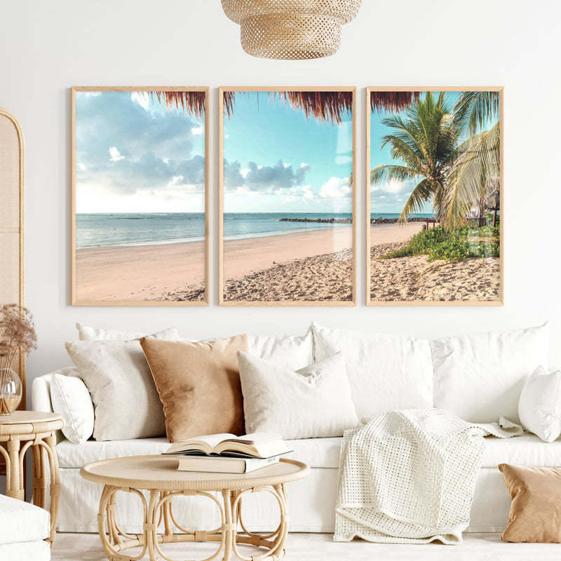 Palm-Framed Beach Themed Wall Art - Natural Wood Framed Poster No Border - Artworksets