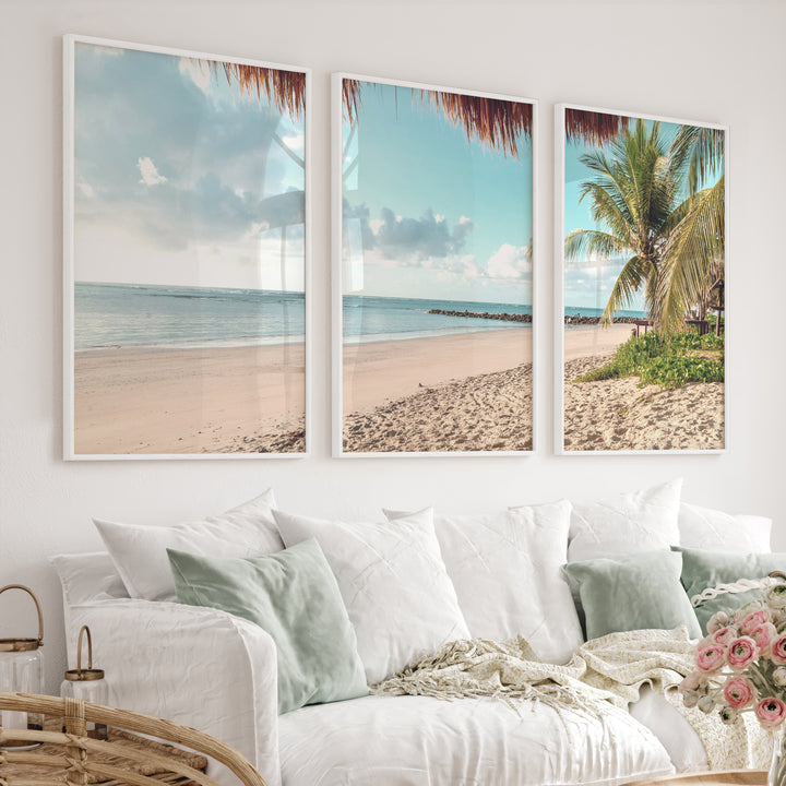 Palm-Framed Beach Themed Wall Art - White Framed Poster No Border - Artworksets