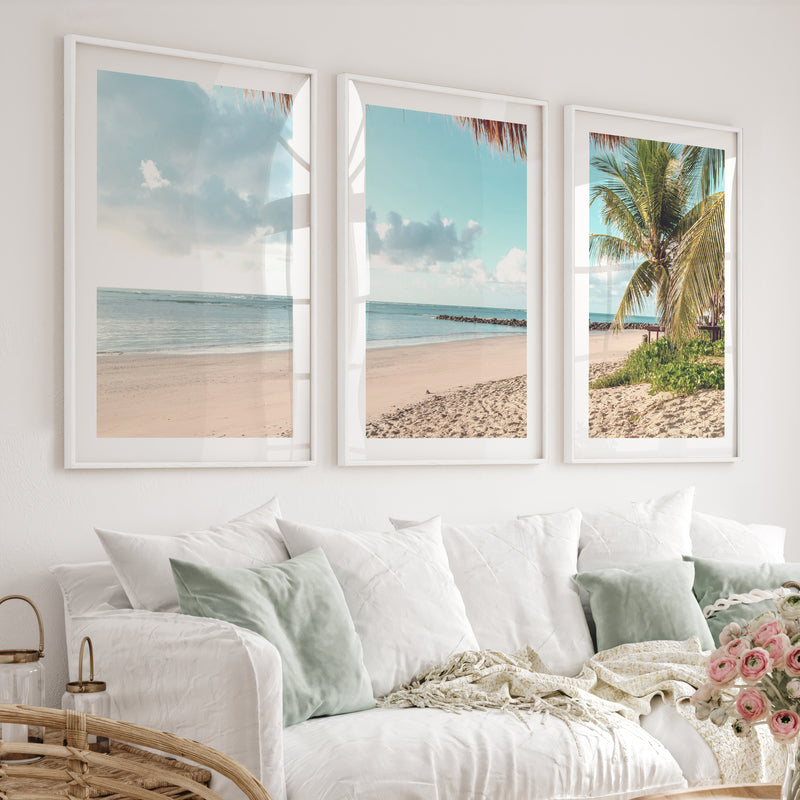 Palm-Framed Beach Themed Wall Art - White Framed Poster with White Border - Artworksets