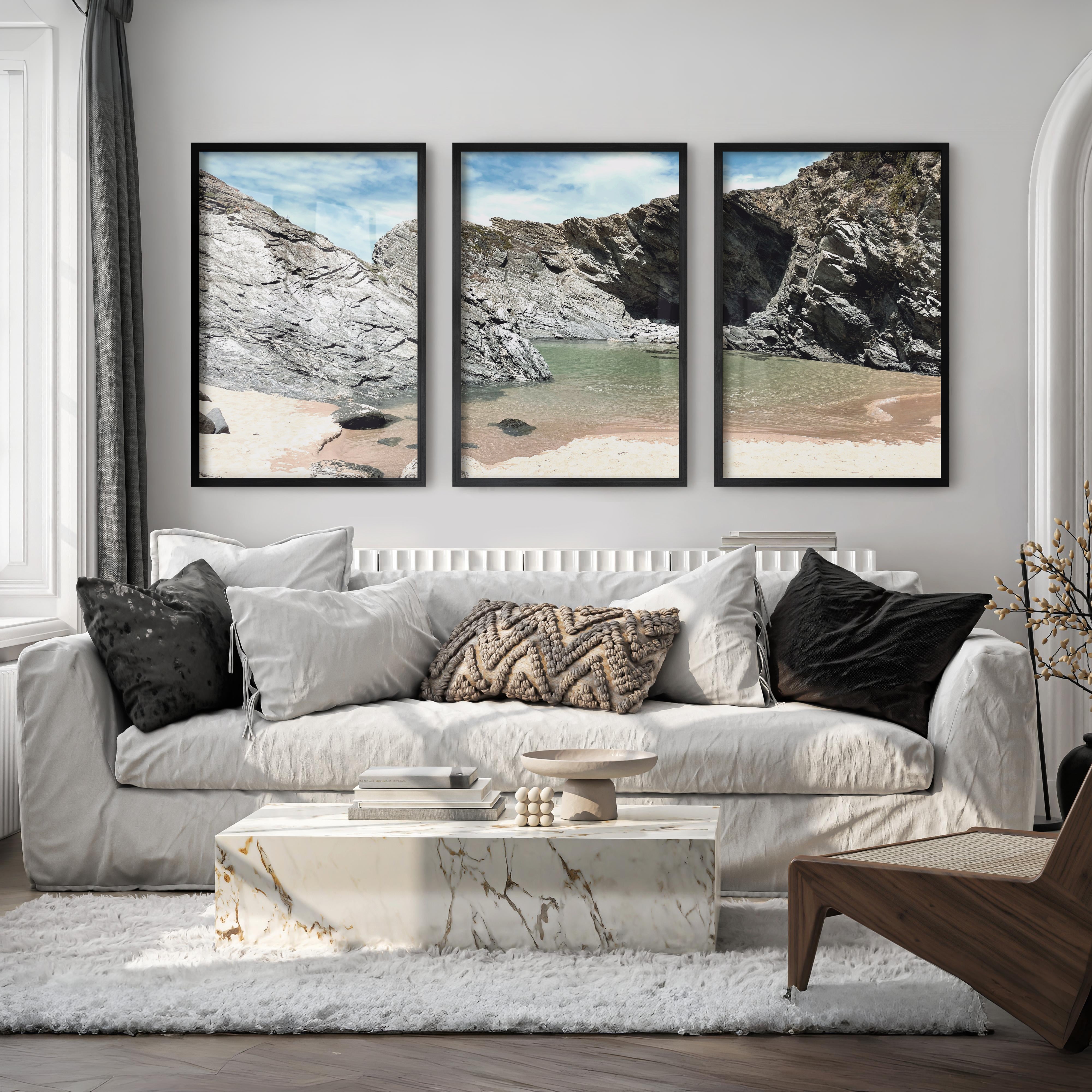 Rocky Cove beach themed wall decor - Black Framed Poster No Border - Artworksets
