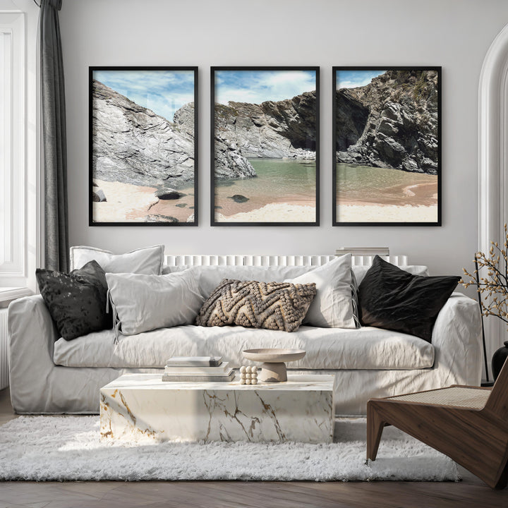Rocky Cove beach themed wall decor - Black Framed Poster No Border - Artworksets