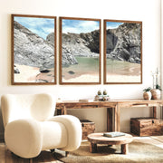 Rocky Cove beach themed wall decor - Dark Brown Framed Poster No Border - Artworksets