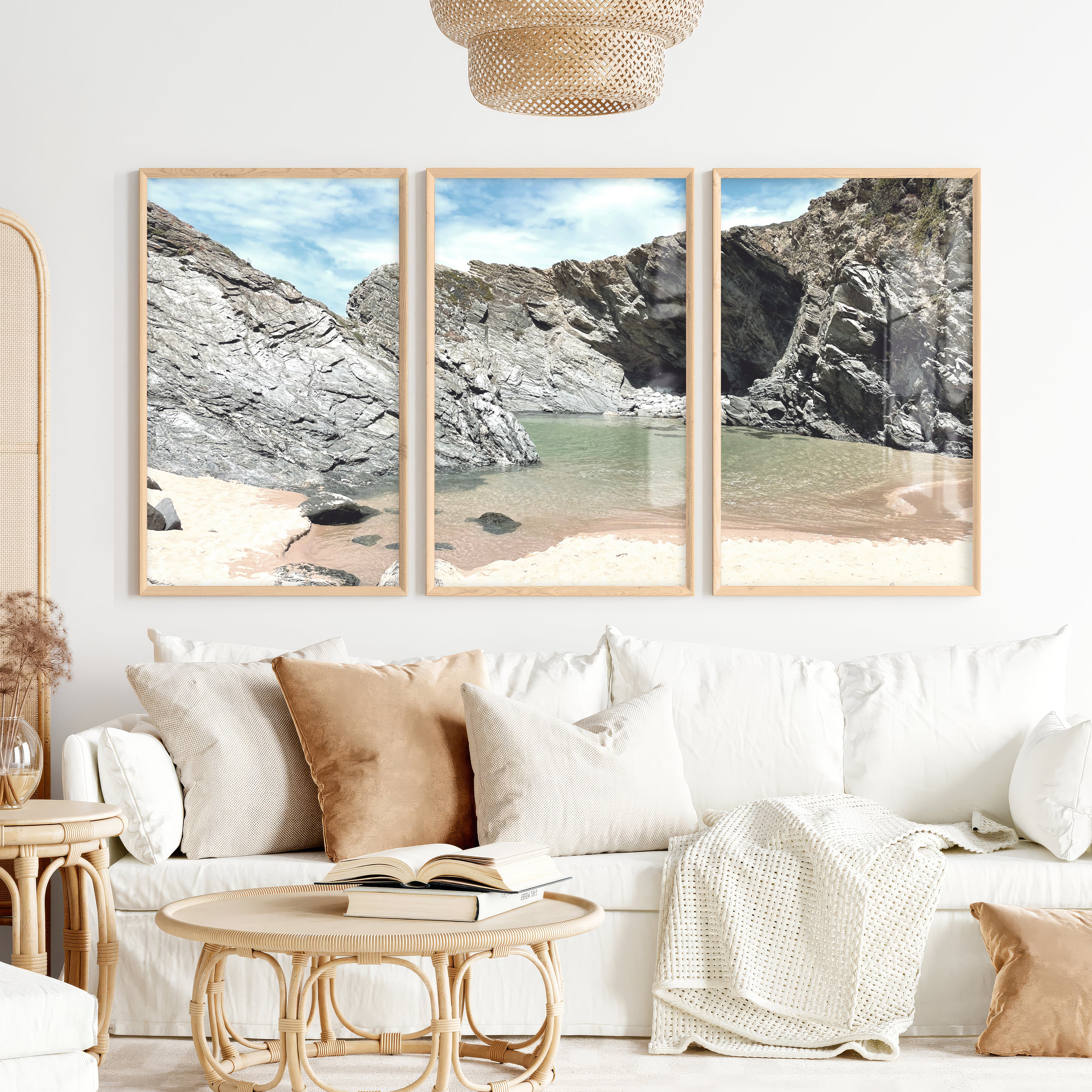 Rocky Cove beach themed wall decor - Natural Wood Framed Poster No Border - Artworksets