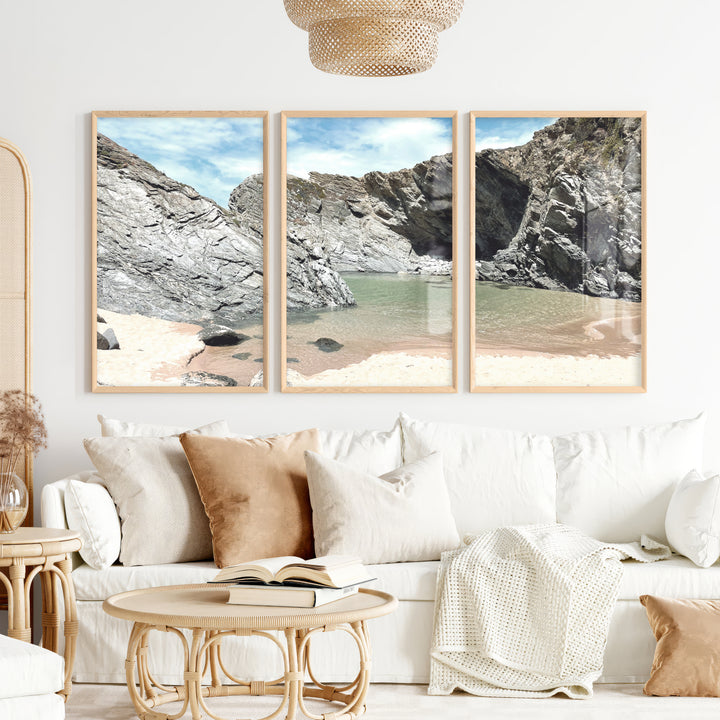 Rocky Cove beach themed wall decor - Natural Wood Framed Poster No Border - Artworksets