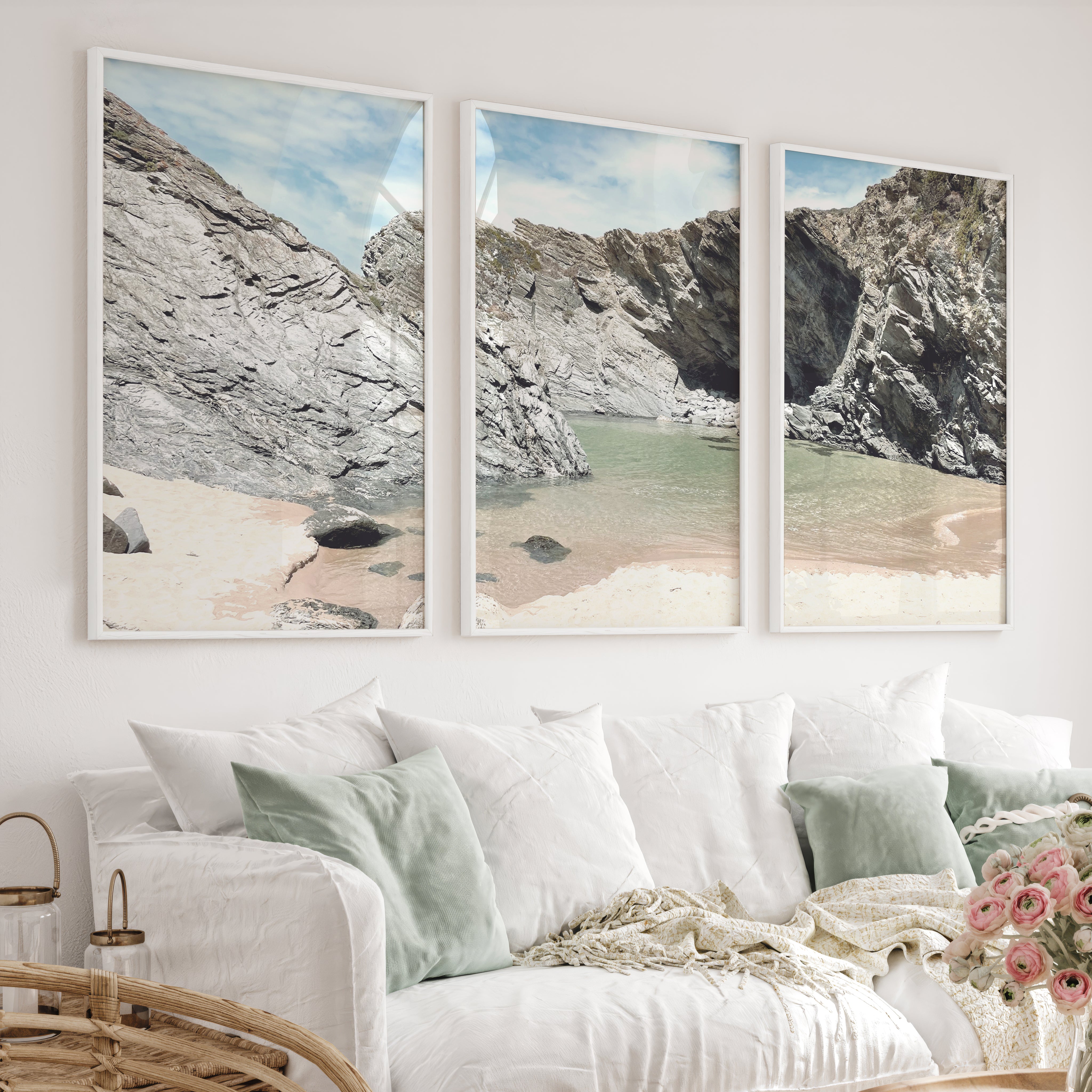 Rocky Cove beach themed wall decor - White Framed Poster No Border - Artworksets