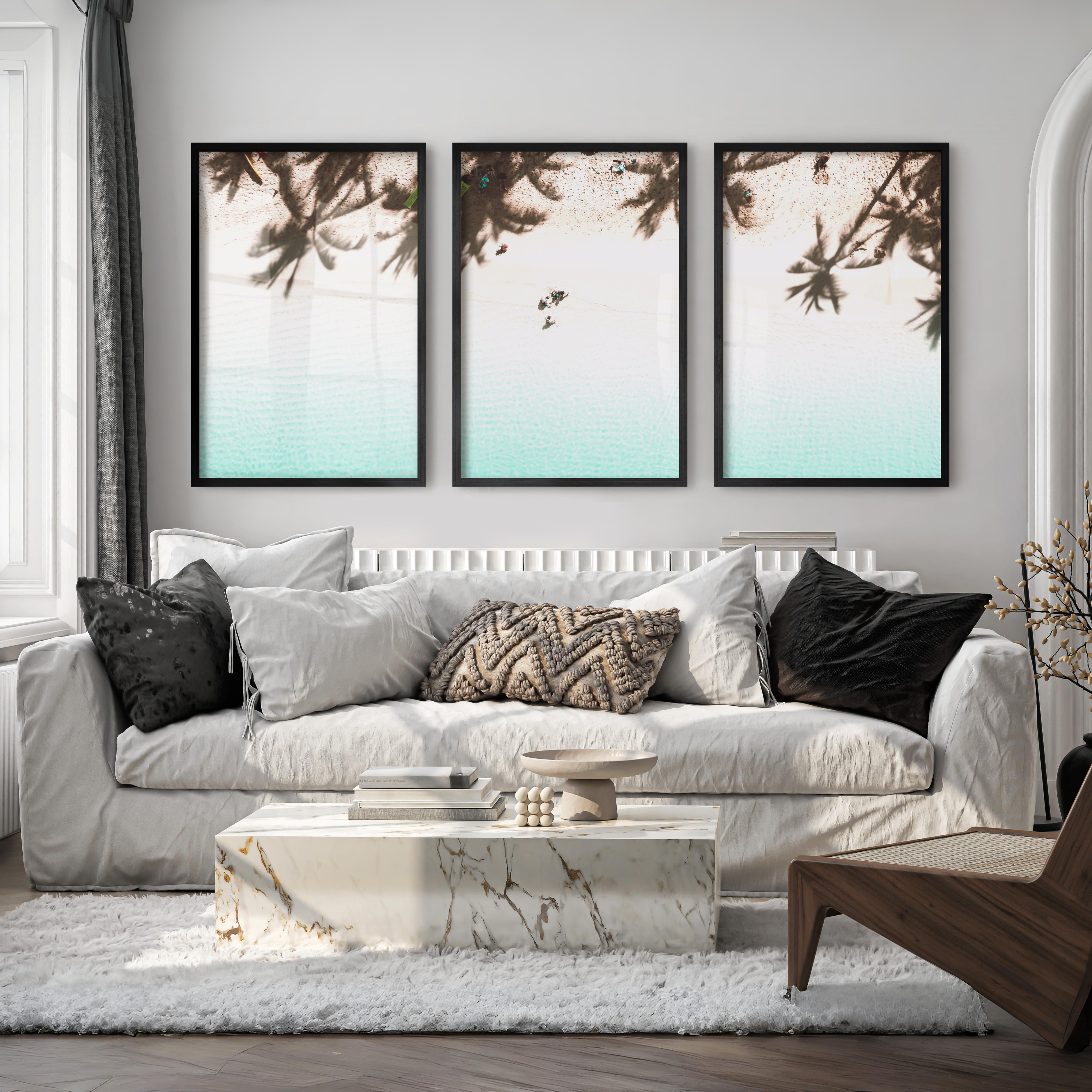 Palm Shadow Beach Themed Wall Pictures - Black Framed Poster No Border - Artworksets