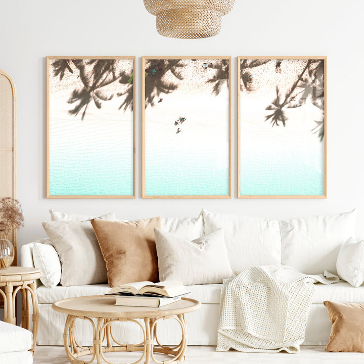 Palm Shadow Beach Themed Wall Pictures - Natural Wood Framed Poster No Border - Artworksets