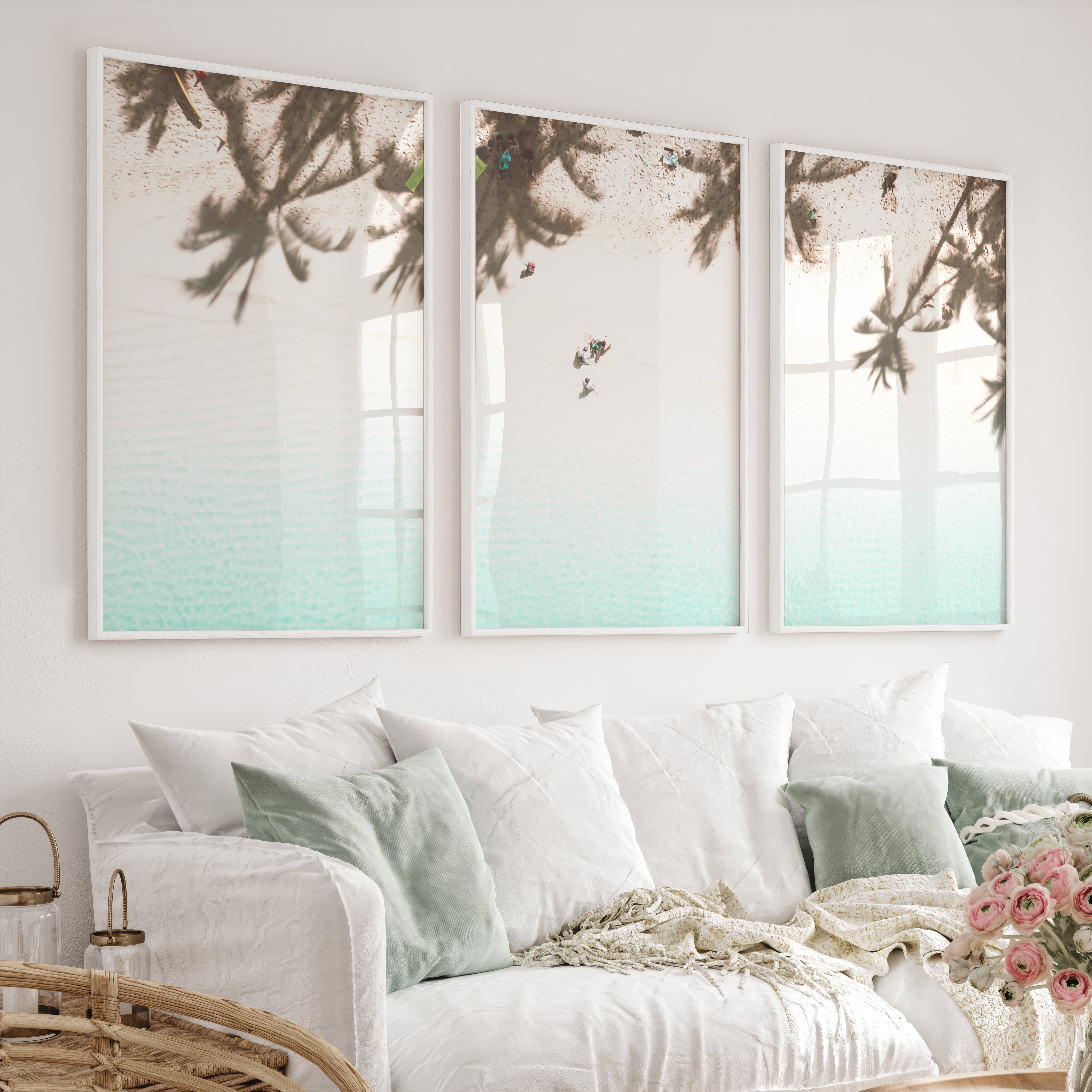 Palm Shadow Beach Themed Wall Pictures - White Framed Poster No Border - Artworksets