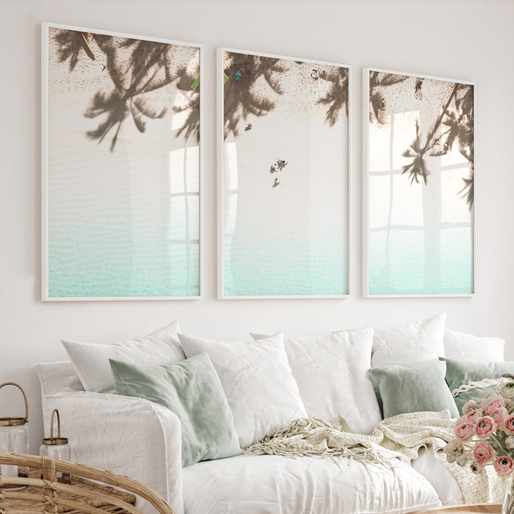 Palm Shadow Beach Themed Wall Pictures - White Framed Poster No Border - Artworksets