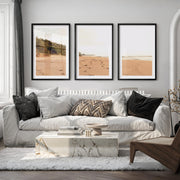 Golden Footprints beach wall art painting - Black Framed Poster with White Border - Artworksets