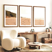 Golden Footprints beach wall art painting - Dark Brown Framed Poster with White Border - Artworksets