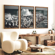 Stormy Breakwater Beach Wall Decor for Living Room - Dark Brown Framed Poster No Border - Artworksets