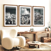 Stormy Breakwater Beach Wall Decor for Living Room - Dark Brown Framed Poster with White Border - Artworksets
