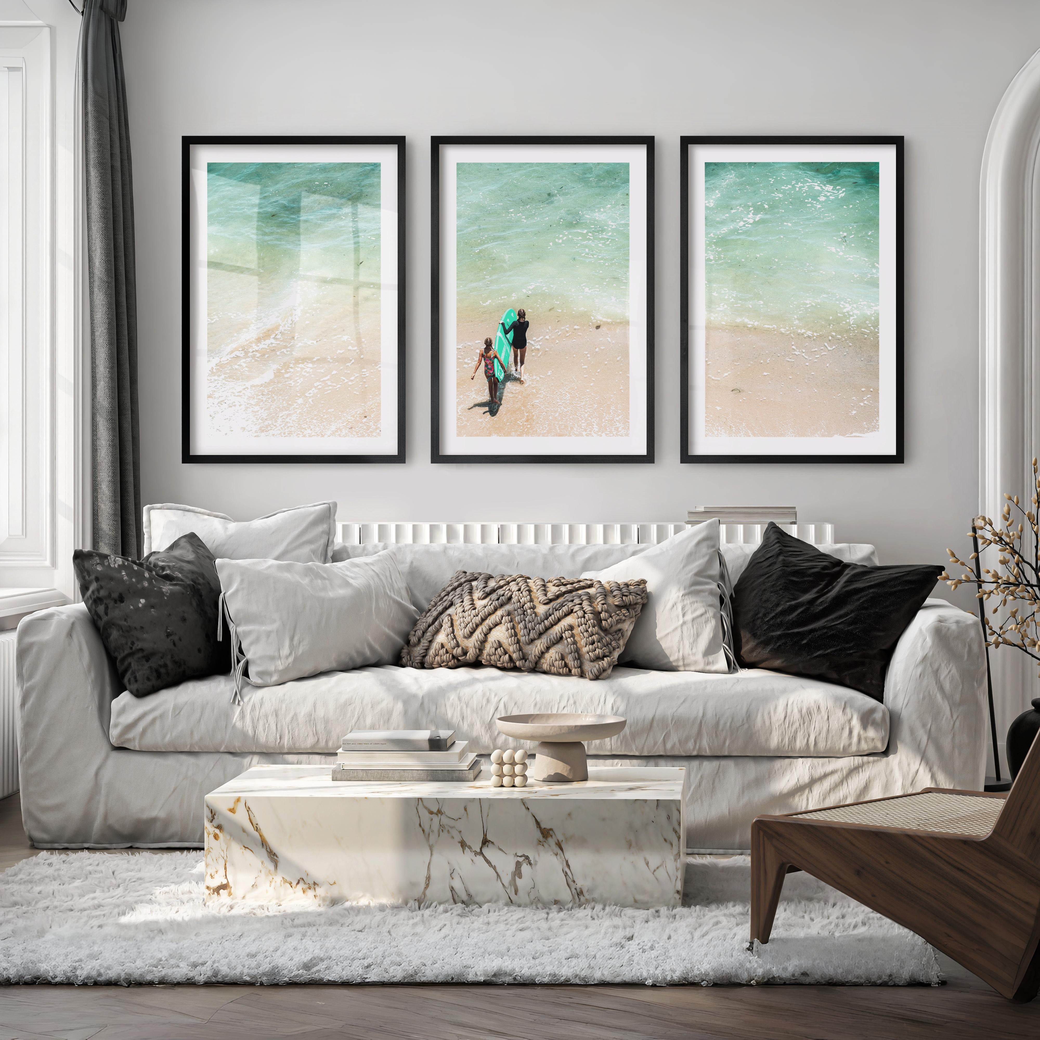 Turquoise Surfboard Beach Wall Decor - Black Framed Poster with White Border - Artworksets