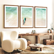 Turquoise Surfboard Beach Wall Decor - Dark Brown Framed Poster with White Border - Artworksets