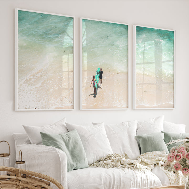 Turquoise Surfboard Beach Wall Decor - White Framed Poster No Border - Artworksets