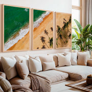 Beach Wall Hanging Decor – Aerial Palm Tree Shadows and Shoreline - Natural Wood Framed Poster No Border - Artworksets