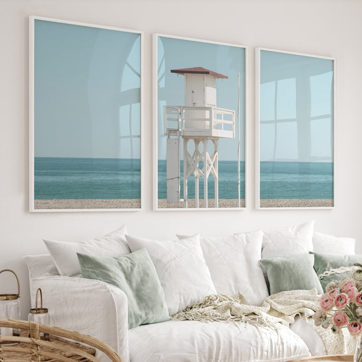 White Lifeguard Tower Beach Wall Prints - White Framed Poster No Border - Artworksets