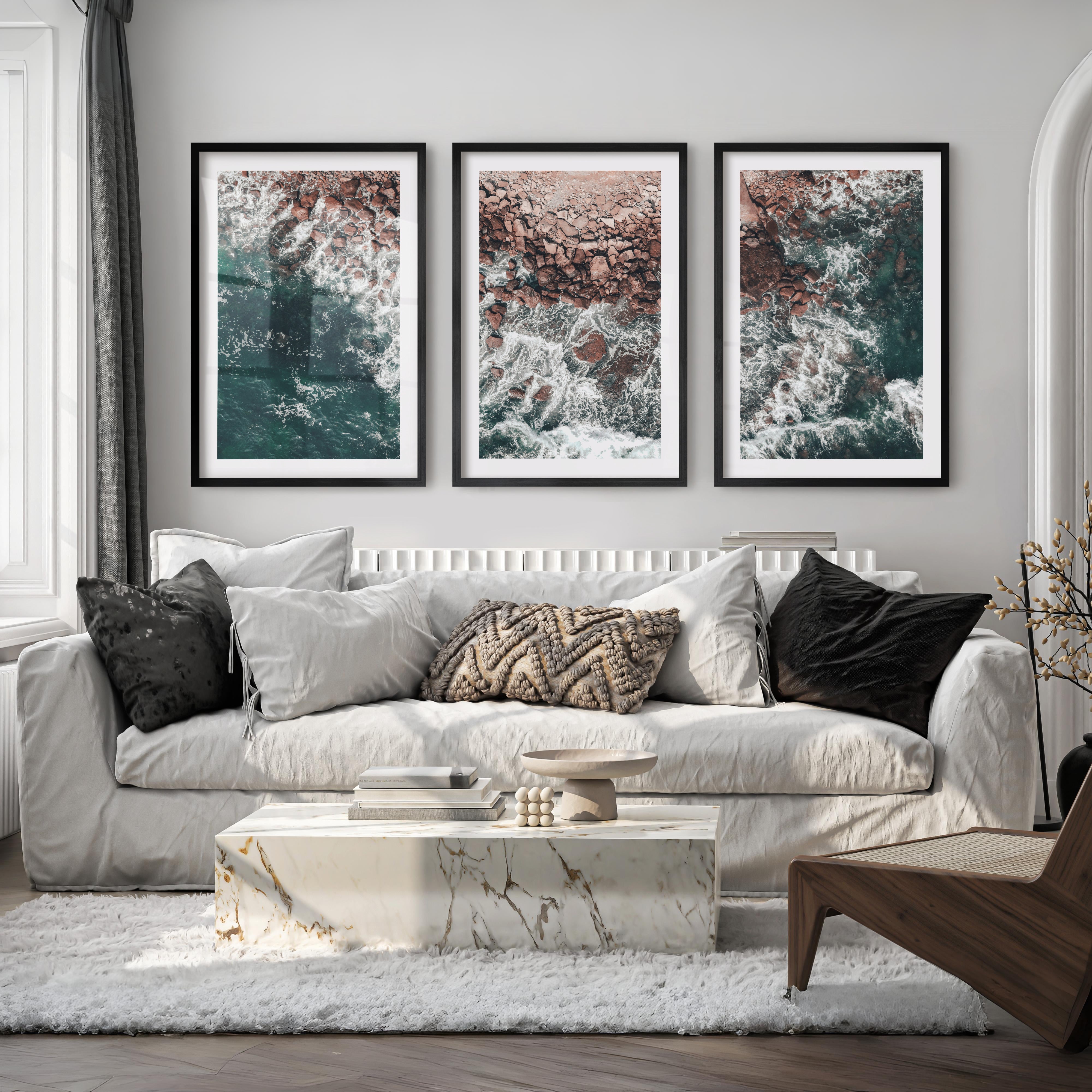 Rocky Coast Beach Wall Prints - Black Framed Poster with White Border - Artworksets