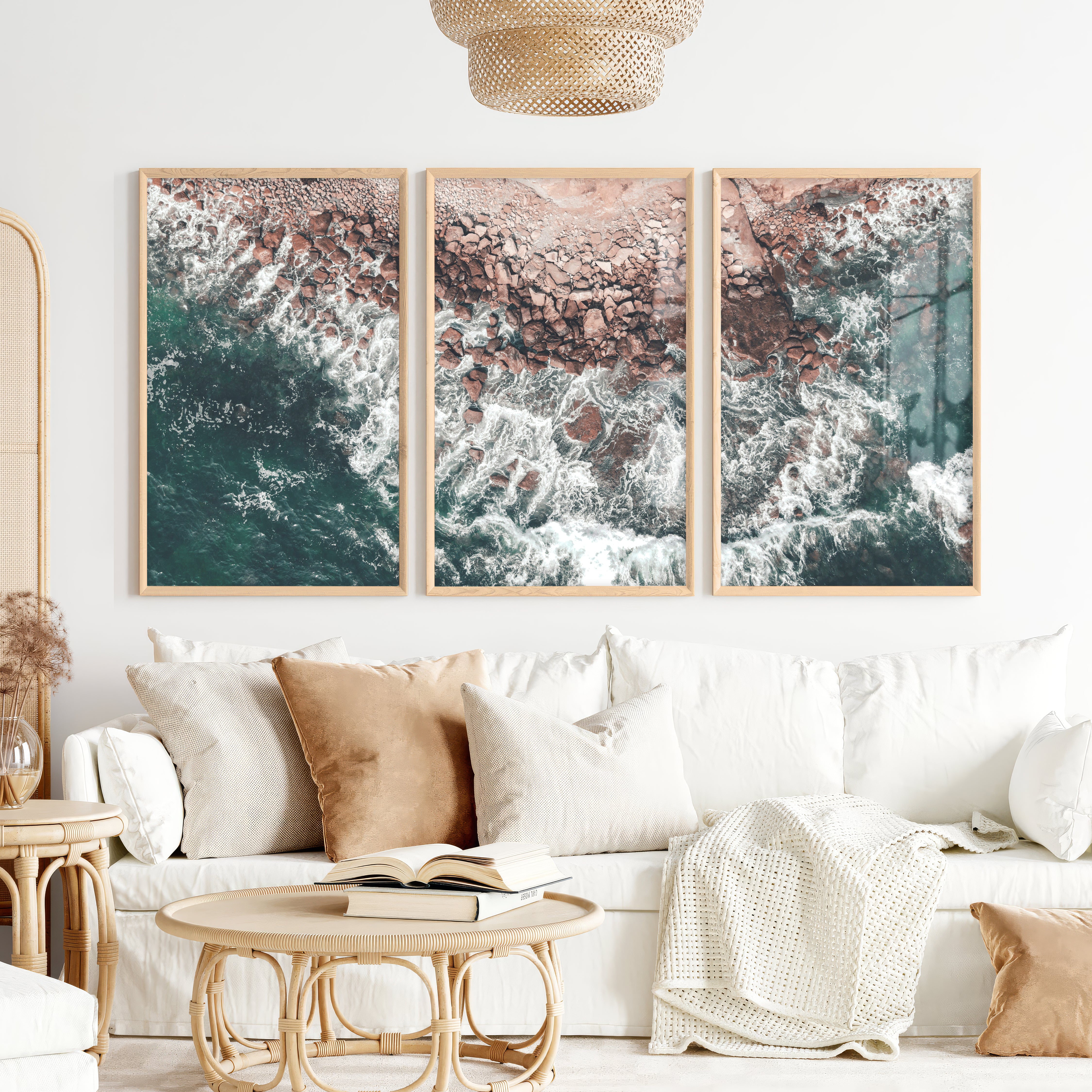 Rocky Coast Beach Wall Prints - Natural Wood Framed Poster No Border - Artworksets
