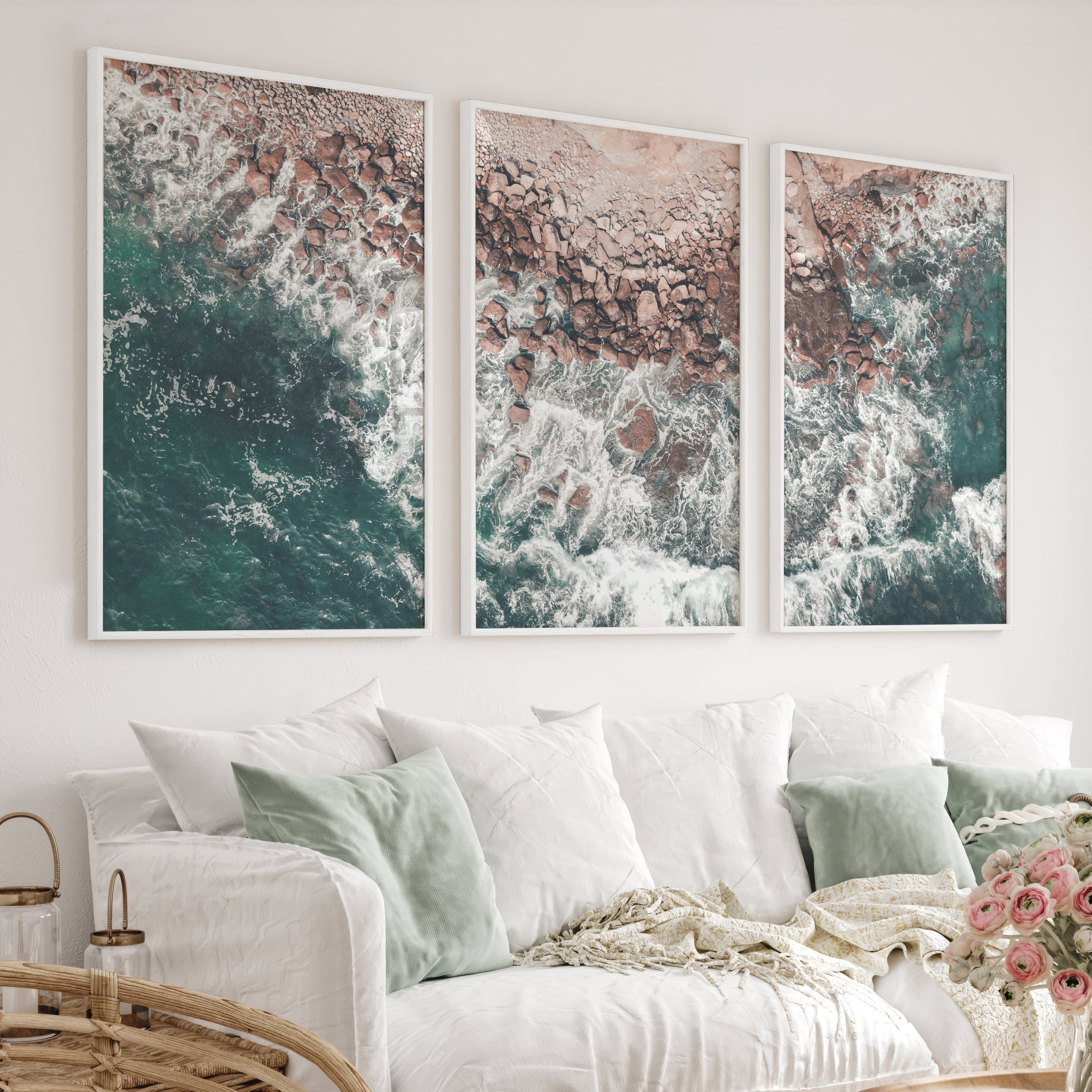 Rocky Coast Beach Wall Prints - White Framed Poster No Border - Artworksets