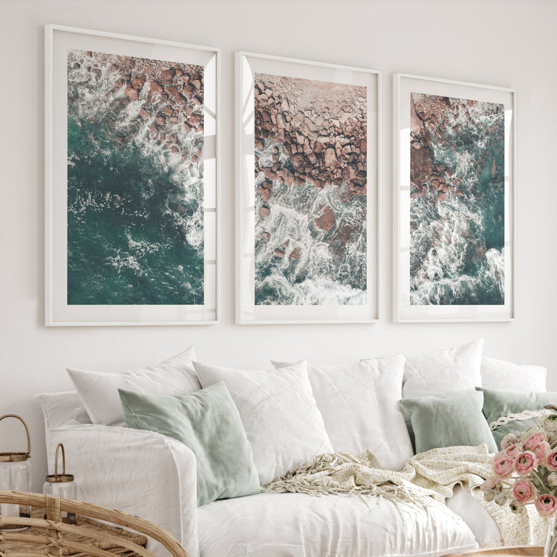 Rocky Coast Beach Wall Prints - White Framed Poster with White Border - Artworksets