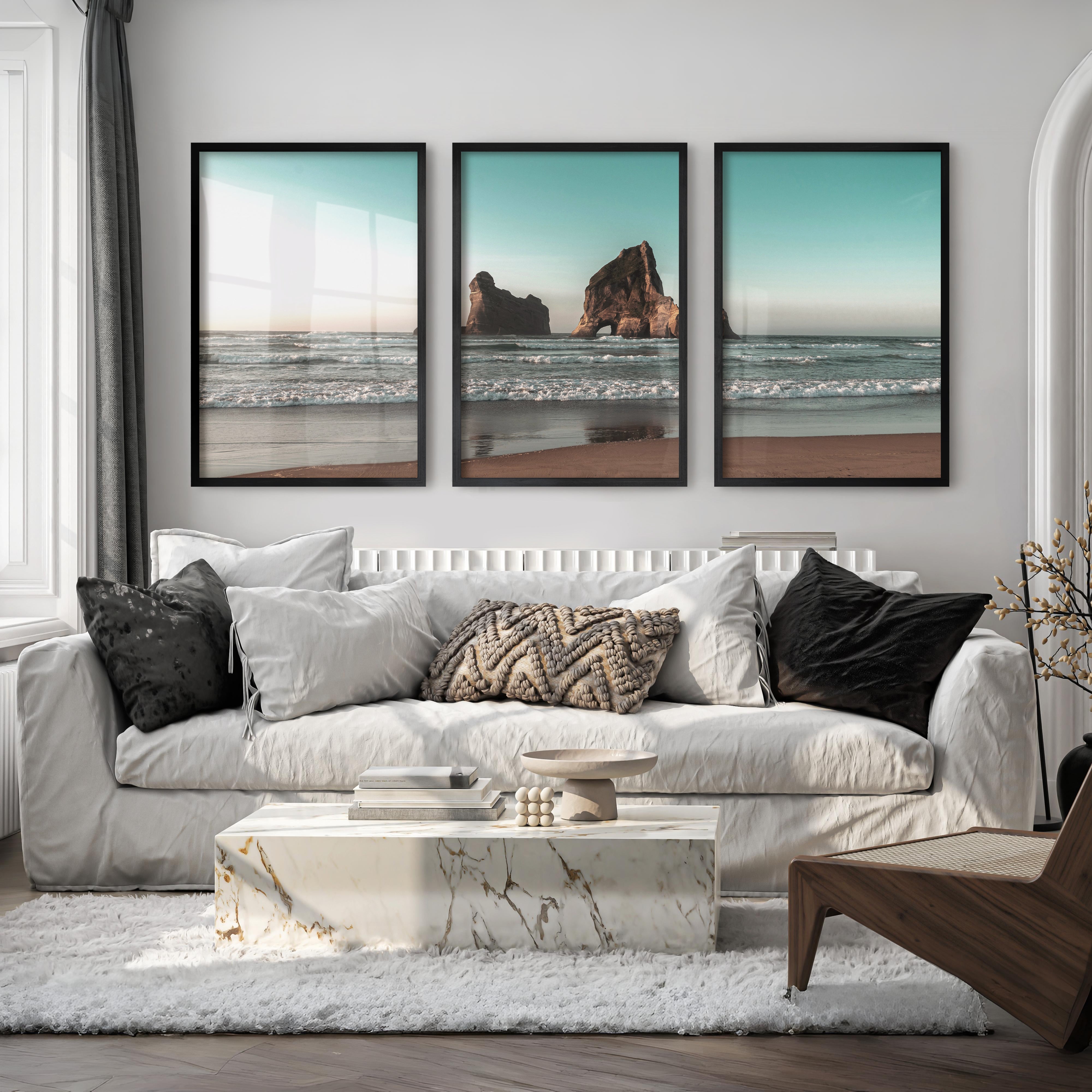 Sea Stack beach wave poster - Black Framed Poster No Border - Artworksets