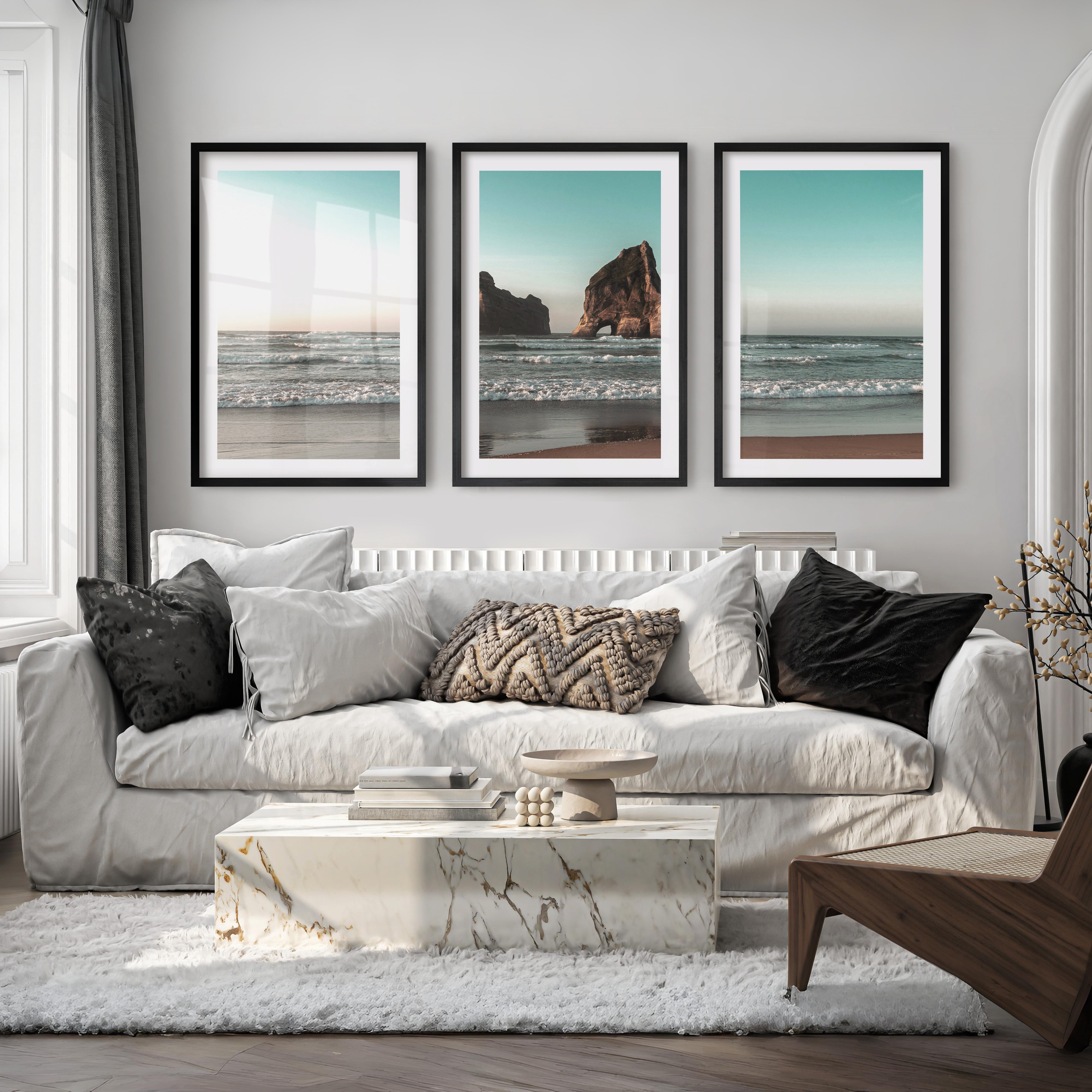 Sea Stack beach wave poster - Black Framed Poster with White Border - Artworksets
