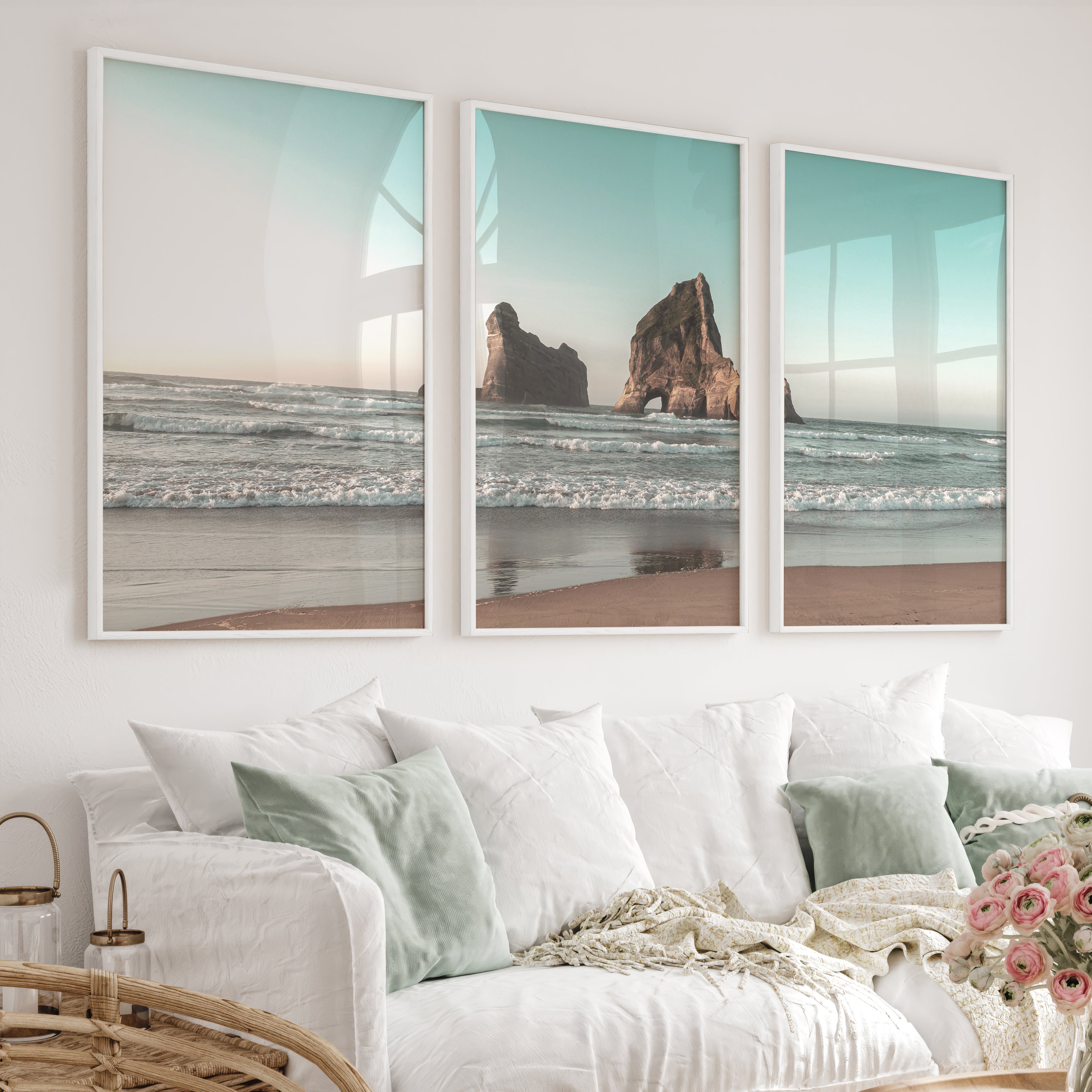 Sea Stack beach wave poster - White Framed Poster No Border - Artworksets