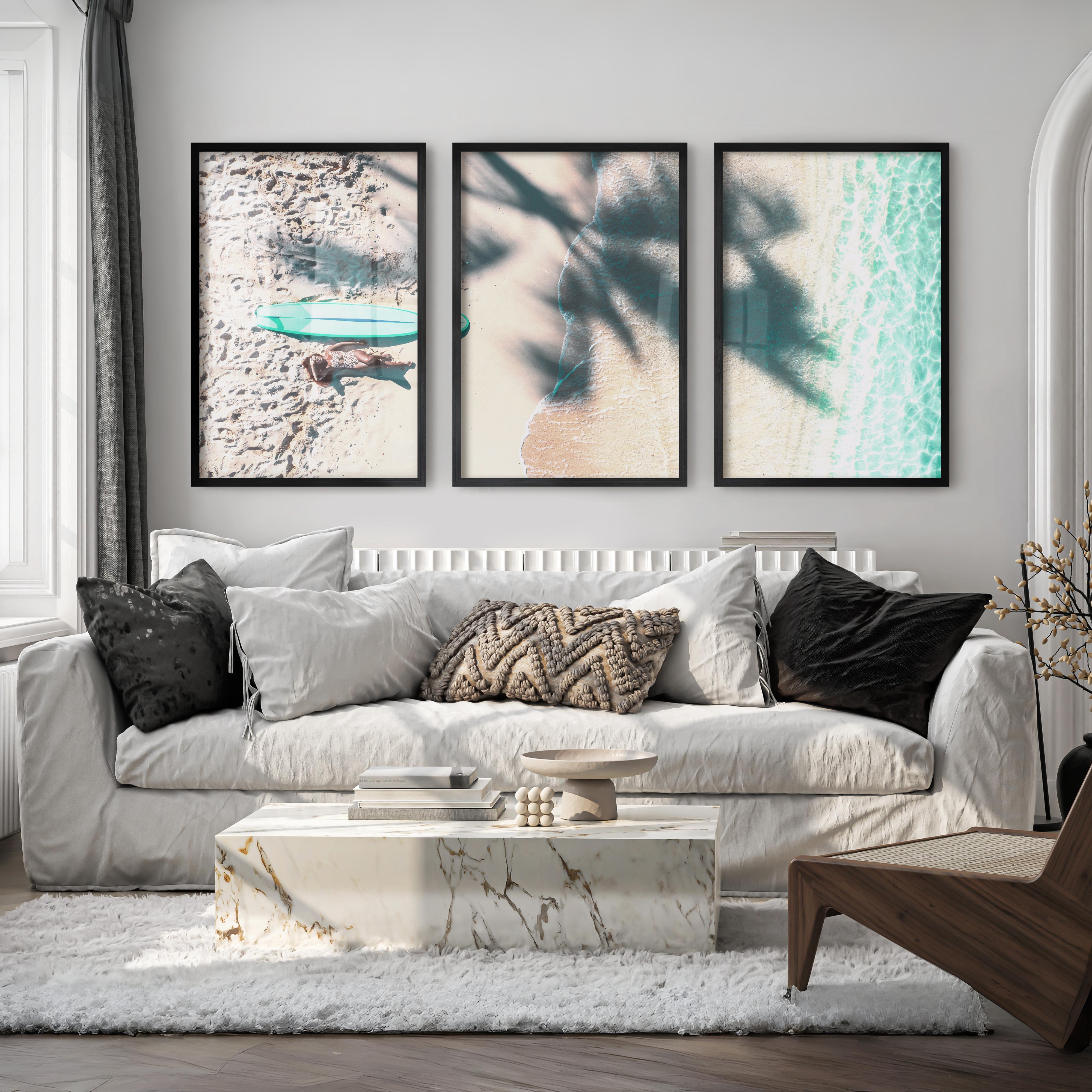 Surfboard Shoreline Beachy Wall Art Decor - Black Framed Poster No Border - Artworksets