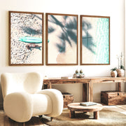 Surfboard Shoreline Beachy Wall Art Decor - Dark Brown Framed Poster No Border - Artworksets
