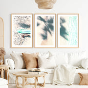 Surfboard Shoreline Beachy Wall Art Decor- Natural Wood Framed Poster with White Border - Artworksets