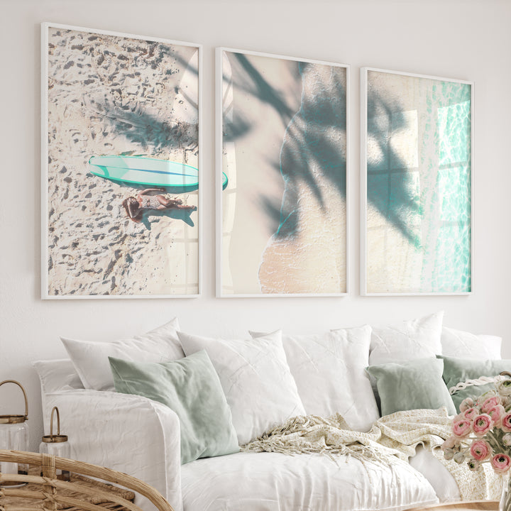 Surfboard Shoreline Beachy Wall Art Decor - White Framed Poster No Border - Artworksets