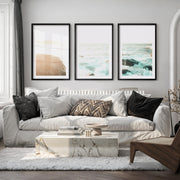 Sunlit Rock Shore beautiful ocean art - Black Framed Poster with White Border - Artworksets