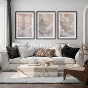 Elegant Beige Abstract Painting Triptych Wall Art - Black Framed Poster with White Border - Artworksets