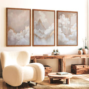 Elegant Beige Abstract Painting Triptych Wall Art - Dark Brown Framed Poster No Border - Artworksets
