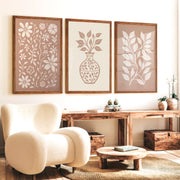 Beige Boho Abstract Painting – Neutral Floral Wall Art - Dark Brown Framed Poster No Border - Artworksets