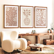 Beige Boho Abstract Painting – Neutral Floral Wall Art - Dark Brown Framed Poster with White Border - Artworksets