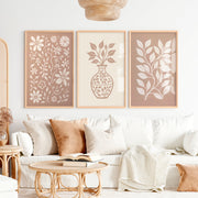 Beige Boho Abstract Painting – Neutral Floral Wall Art - Natural Wood Framed Poster No Border - Artworksets