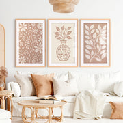 Beige Boho Abstract Painting – Neutral Floral Wall Art- Natural Wood Framed Poster with White Border - Artworksets