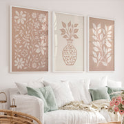 Beige Boho Abstract Painting – Neutral Floral Wall Art - White Framed Poster No Border - Artworksets