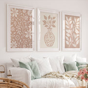Beige Boho Abstract Painting – Neutral Floral Wall Art - White Framed Poster with White Border - Artworksets