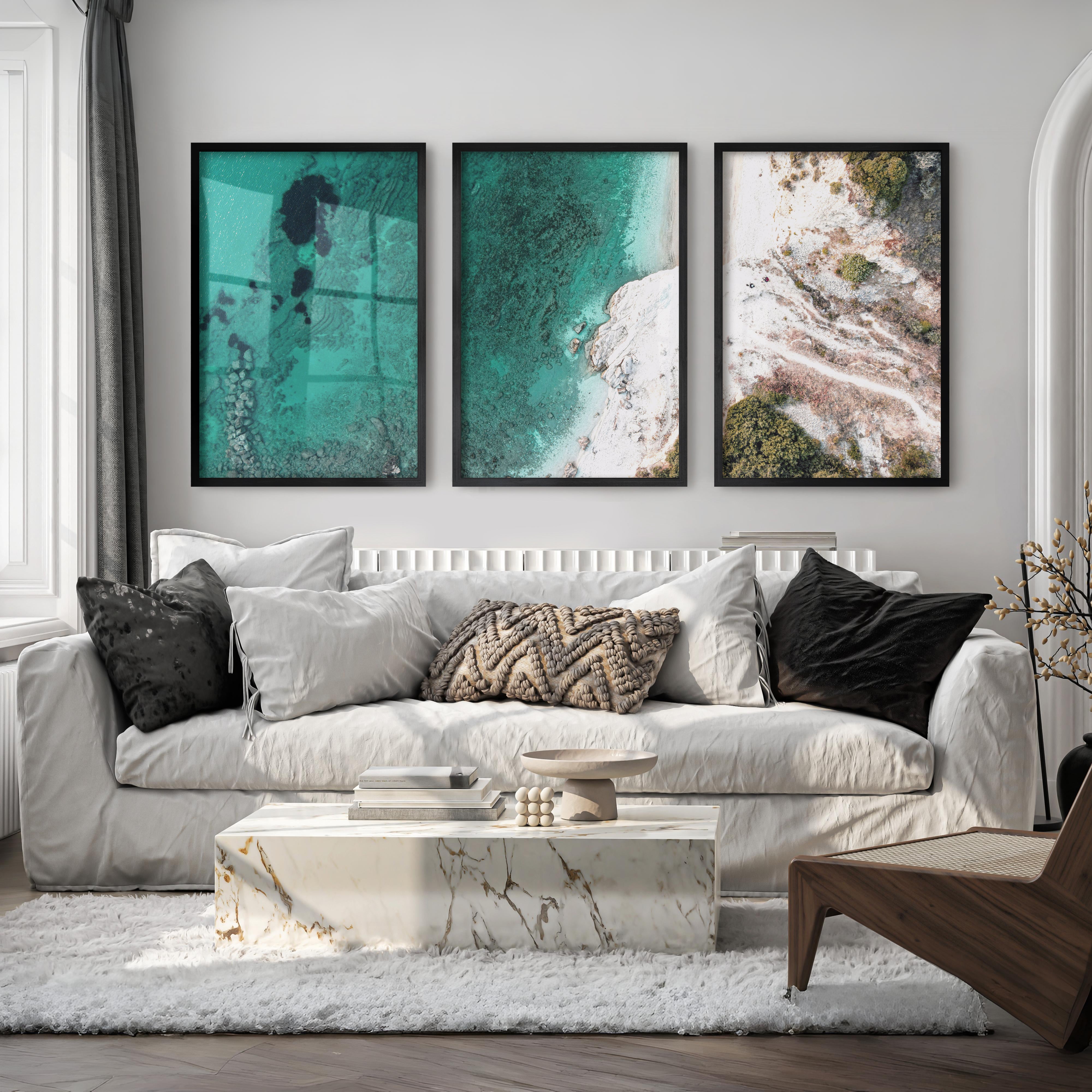 Turquoise coastline best ocean art from above - Black Framed Poster No Border - Artworksets