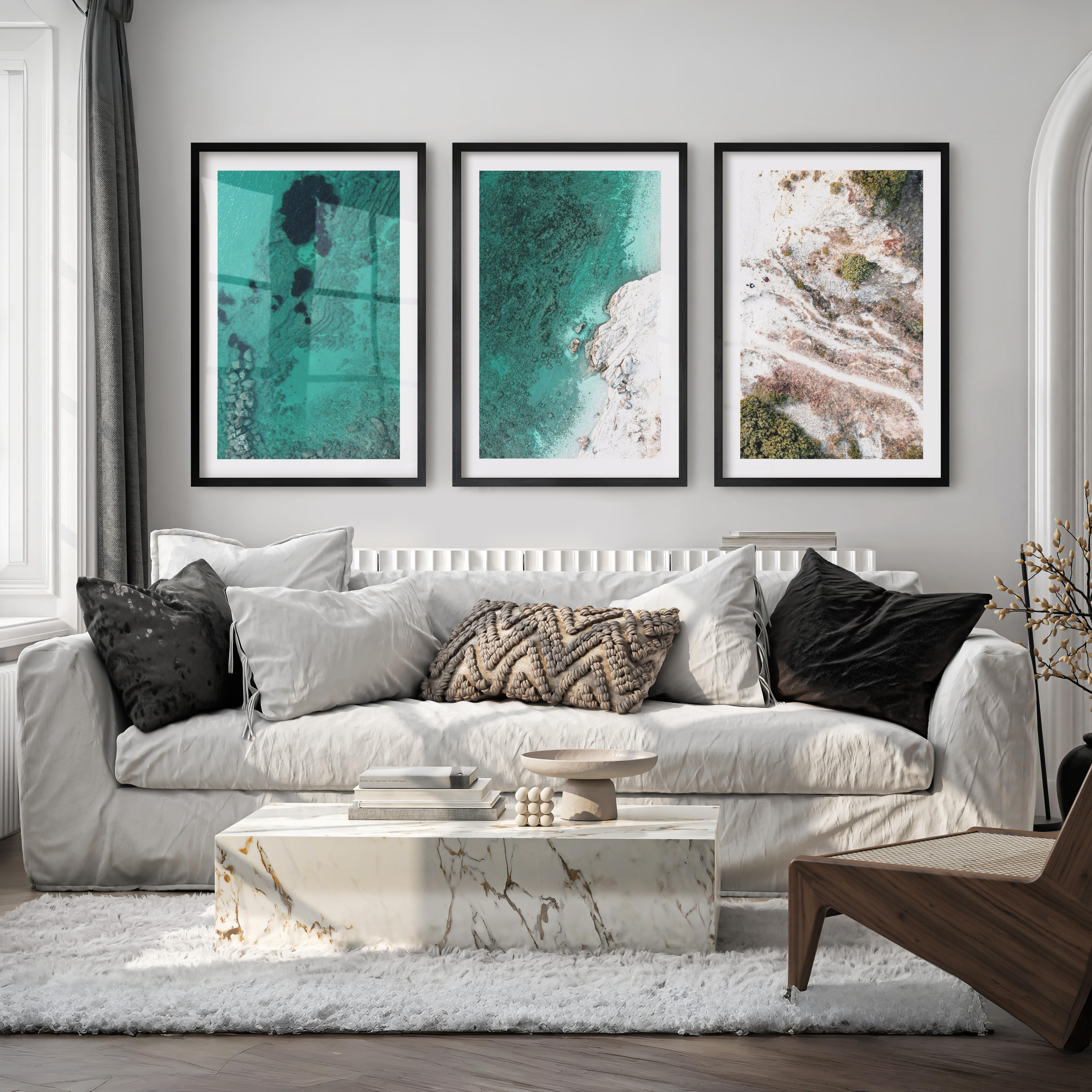 Turquoise coastline best ocean art from above - Black Framed Poster with White Border - Artworksets