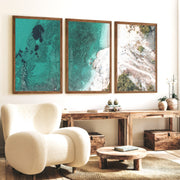 Turquoise coastline best ocean art from above - Dark Brown Framed Poster No Border - Artworksets