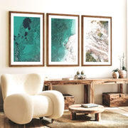 Turquoise coastline best ocean art from above - Dark Brown Framed Poster with White Border - Artworksets