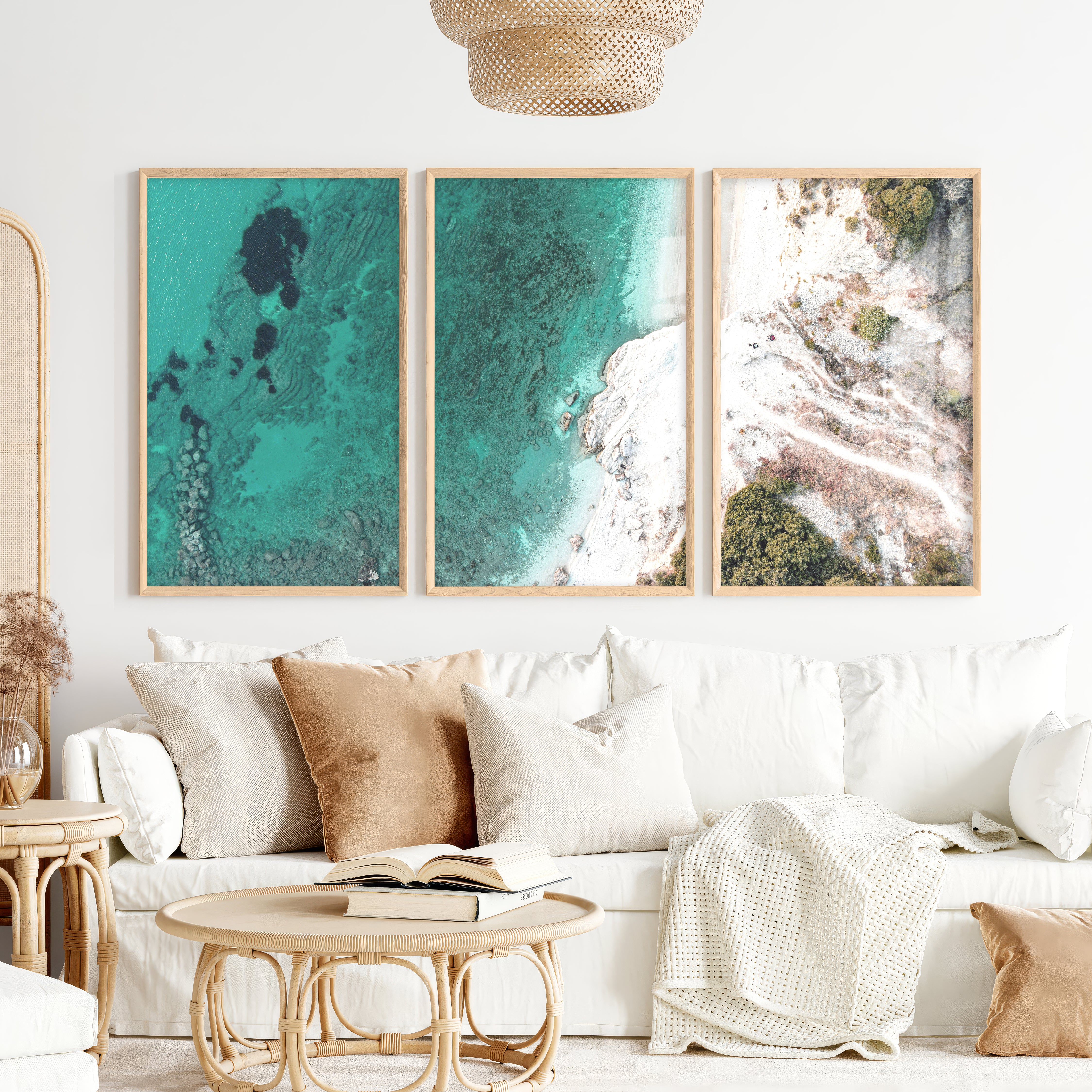 Turquoise coastline best ocean art from above - Natural Wood Framed Poster No Border - Artworksets