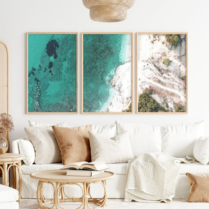 Turquoise coastline best ocean art from above - Natural Wood Framed Poster No Border - Artworksets