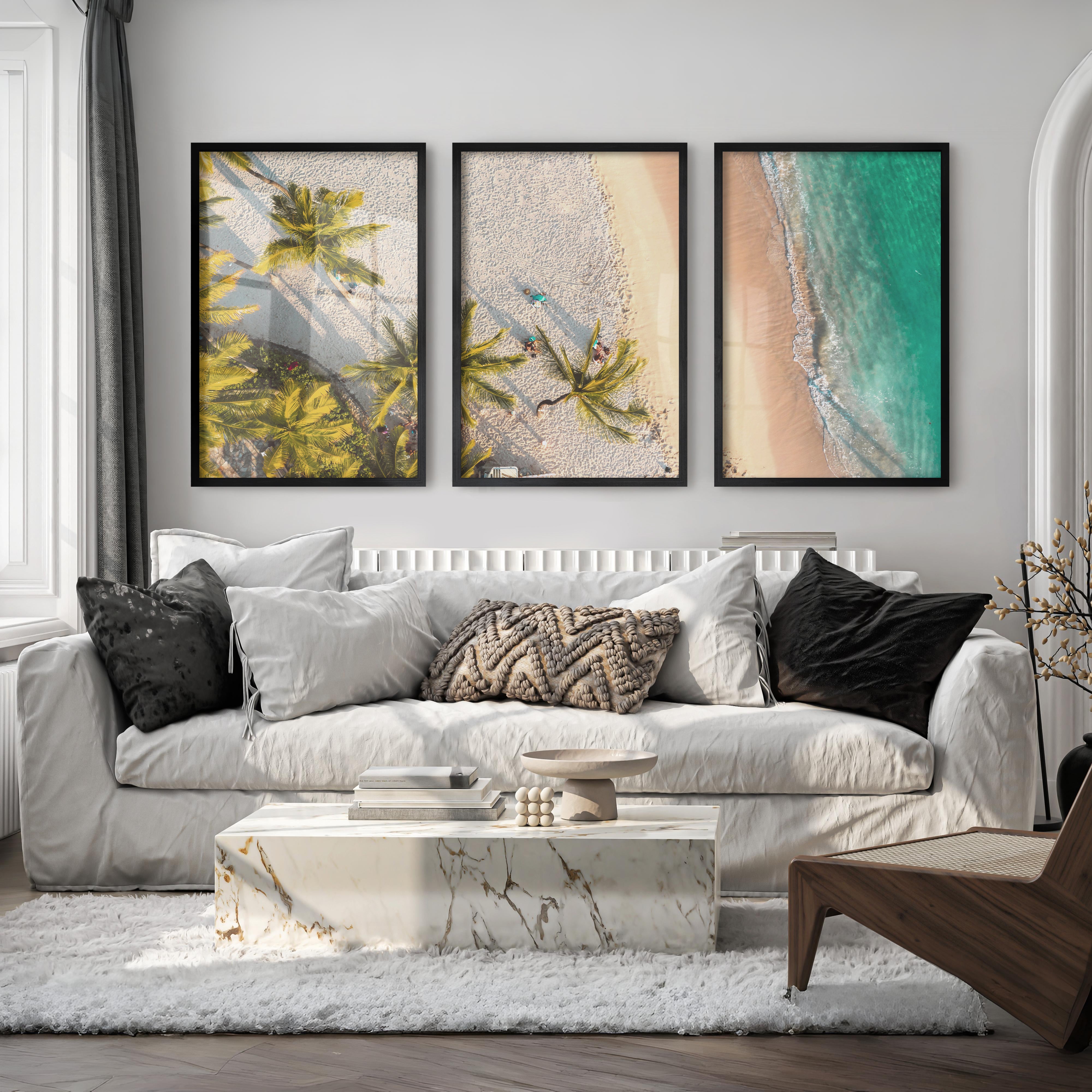 Aerial Palm Beach Big Beach Wall Art - Black Framed Poster No Border - Artworksets